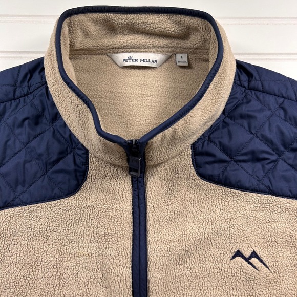Peter Millar Other - Peter Millar Crown Micro Shearling Fleece Vest Mens L Beechwood Tan Navy Quilted